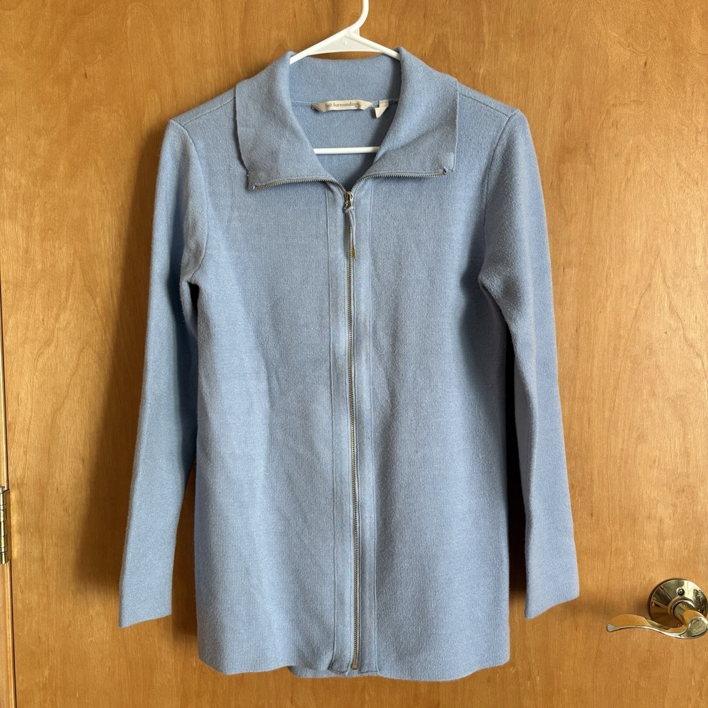Soft Surroundings Full Zip Sweater Cardigan Women's Blue XS Long sleeve Collared